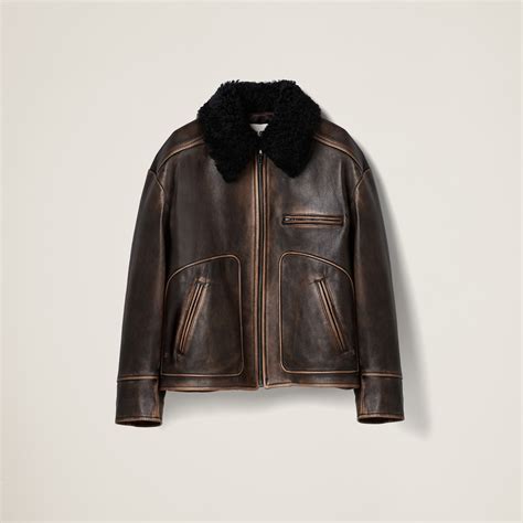 miu miu leather jacket mandarin collar|Miu Miu.